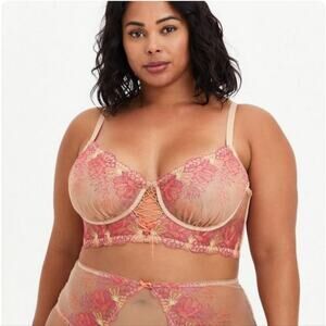 Torrid Curves Multicolor Floral Mesh Embroidered Underwire Bra Size 1X